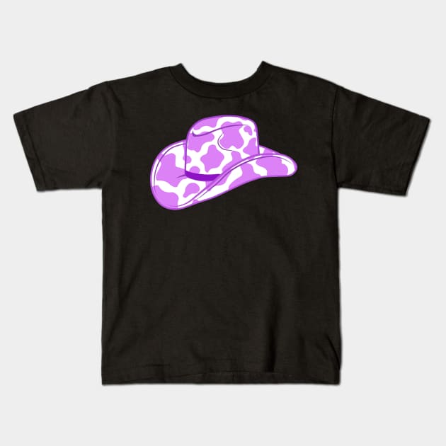 Purple Cow Print Cowboy Hat Kids T-Shirt by sydneyurban